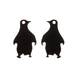 Black Stainless Steel Hypoallergenic Penguin Earrings Tiny Size 10 mm